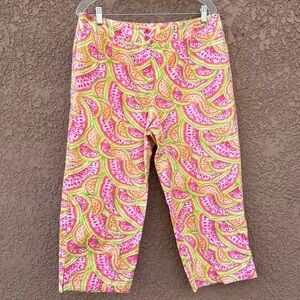 Talbots Vintage 90’s Watermelon Fruit Vibrant Rainbow Pants 16 Cruise Beach Tiki